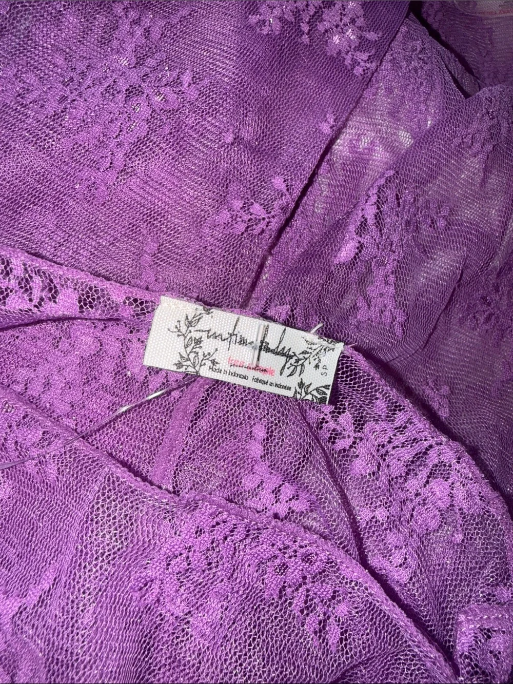 NWOT  Free People Lady Lux Layering Sheer Lace Long-Sleeve Top Lilac combo Small